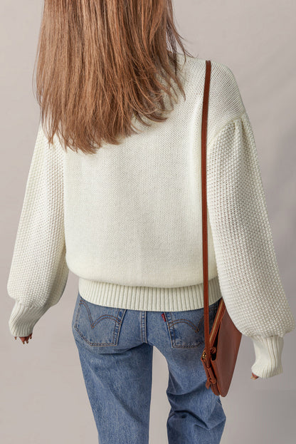 Threaded Pear Rheakara Textured Puff Sleeve Sweater
