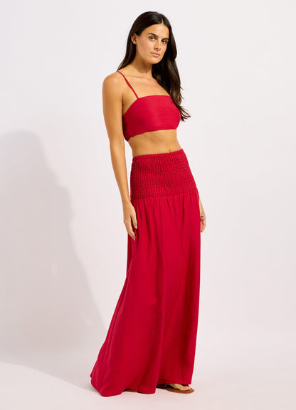 Beachedit Shirred Waist Midi Skirt