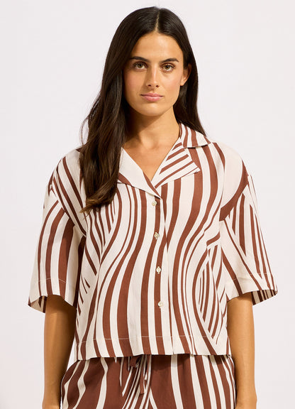 Coastline Stripe Oversized Crop Shirt