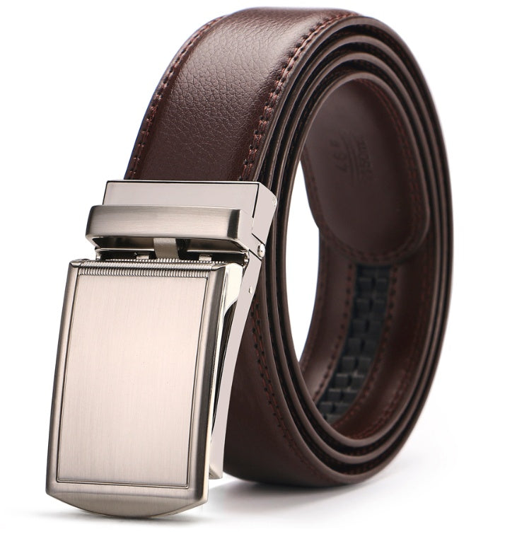Men’s Luxury Automatic Buckle Leather Belt | Premium Ratchet Dress Belt for Men | Sleek Business Casual Waistband | Adjustable No-Hole Genuine Leather Belt