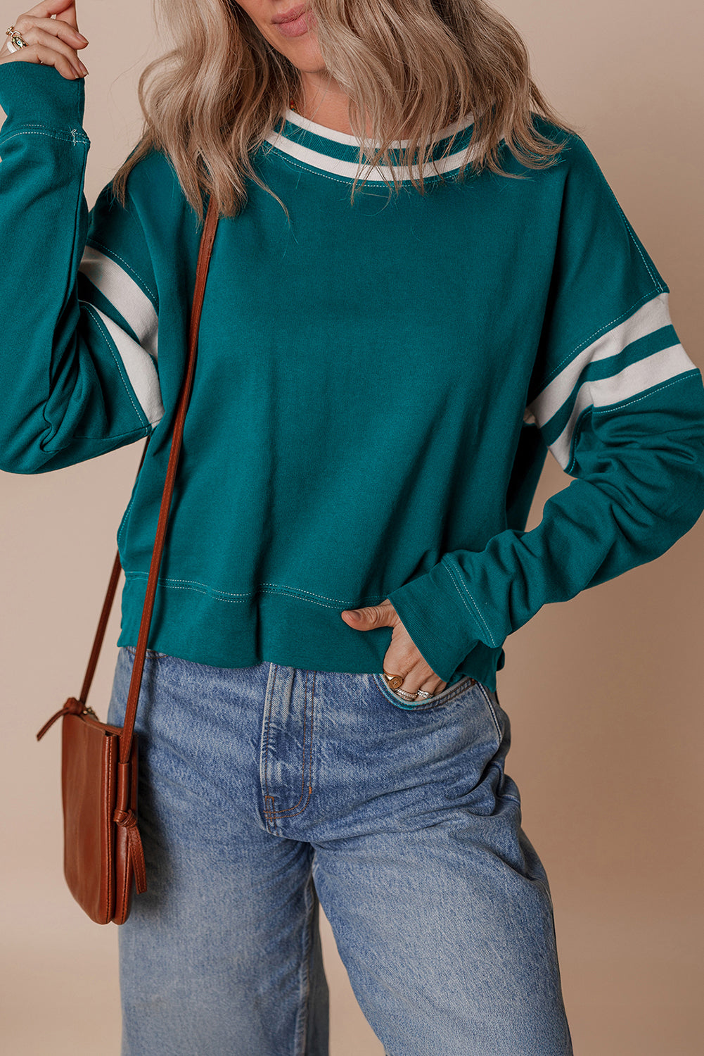 Threaded Pear Jadeita Patchwork Drop Shoulder Sweatshirt