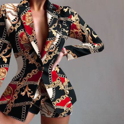 Fashionable Women's Suit Set Casual Office Wear Blazer and Shorts Two-Piece Outfit