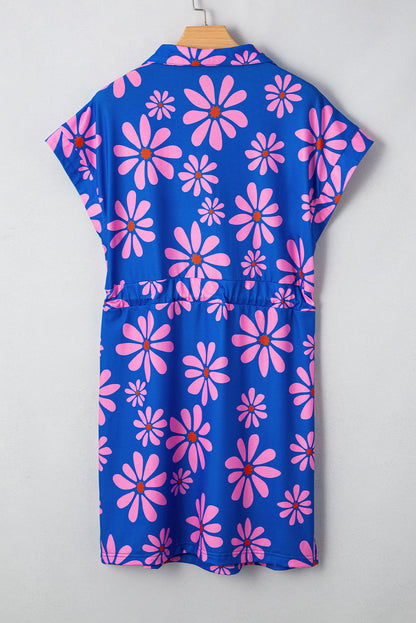 Threaded Pear Elouise Floral Drawstring Waist Mini Dress