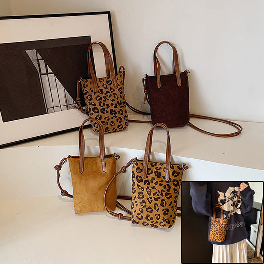 Women’s Retro Leopard Print Crossbody Bag | Luxury Suede Phone Shoulder Bag | Trendy Anime-Style Mini Versatile Satchel | Autumn & Winter Small Animal Print Purse | 2026 Streetwear Aesthetic Crossbody Bag