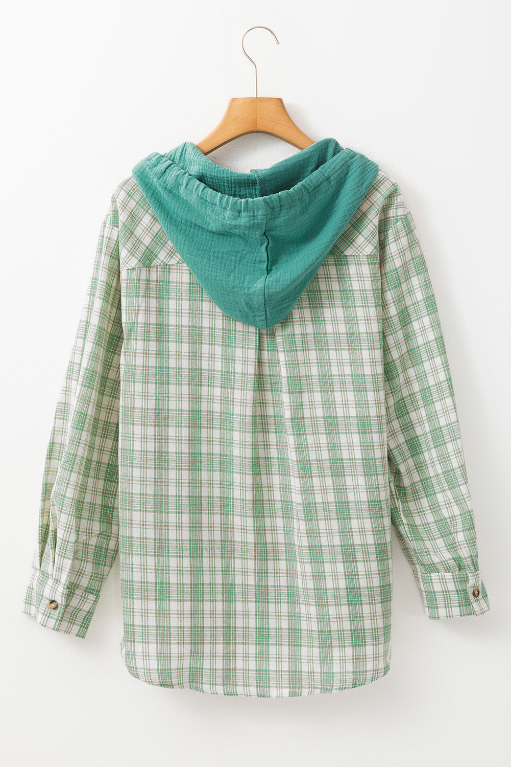 Threaded Pear Ariella Checkered Loose Fit Buttoned Hooded Shacket