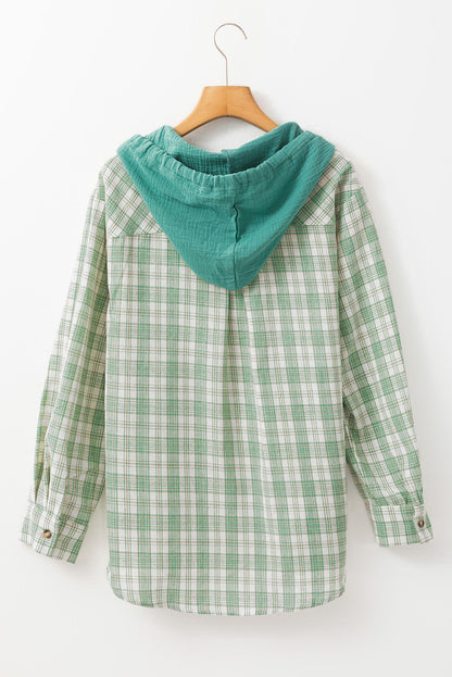 Threaded Pear Ariella Checkered Loose Fit Buttoned Hooded Shacket