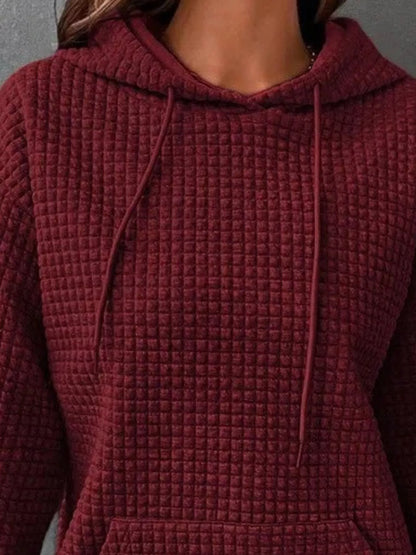 Full Size Textured Kangaroo Pocket Hoodie Plus Size