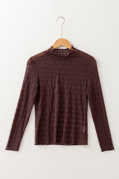 Threaded Pear Ruth Sheer Mesh Patterned Lettuce Trim Top