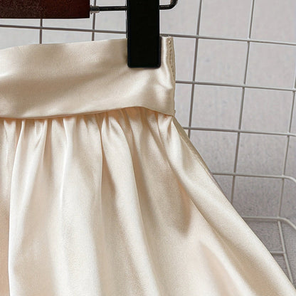 Women’s Solid Color Satin Midi Skirt with Bow Detail | Elegant Pleated Satin Skirt | High-Waisted A-Line Vacation Skirt | Chic Silk-Like Office Midi Skirt | 2026 Modern Luxury Skirt Collection