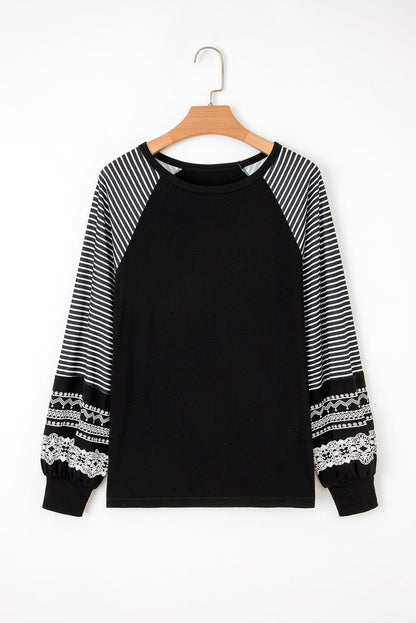Threaded Pear Kelsey Striped Raglan Long Sleeve Loose Top