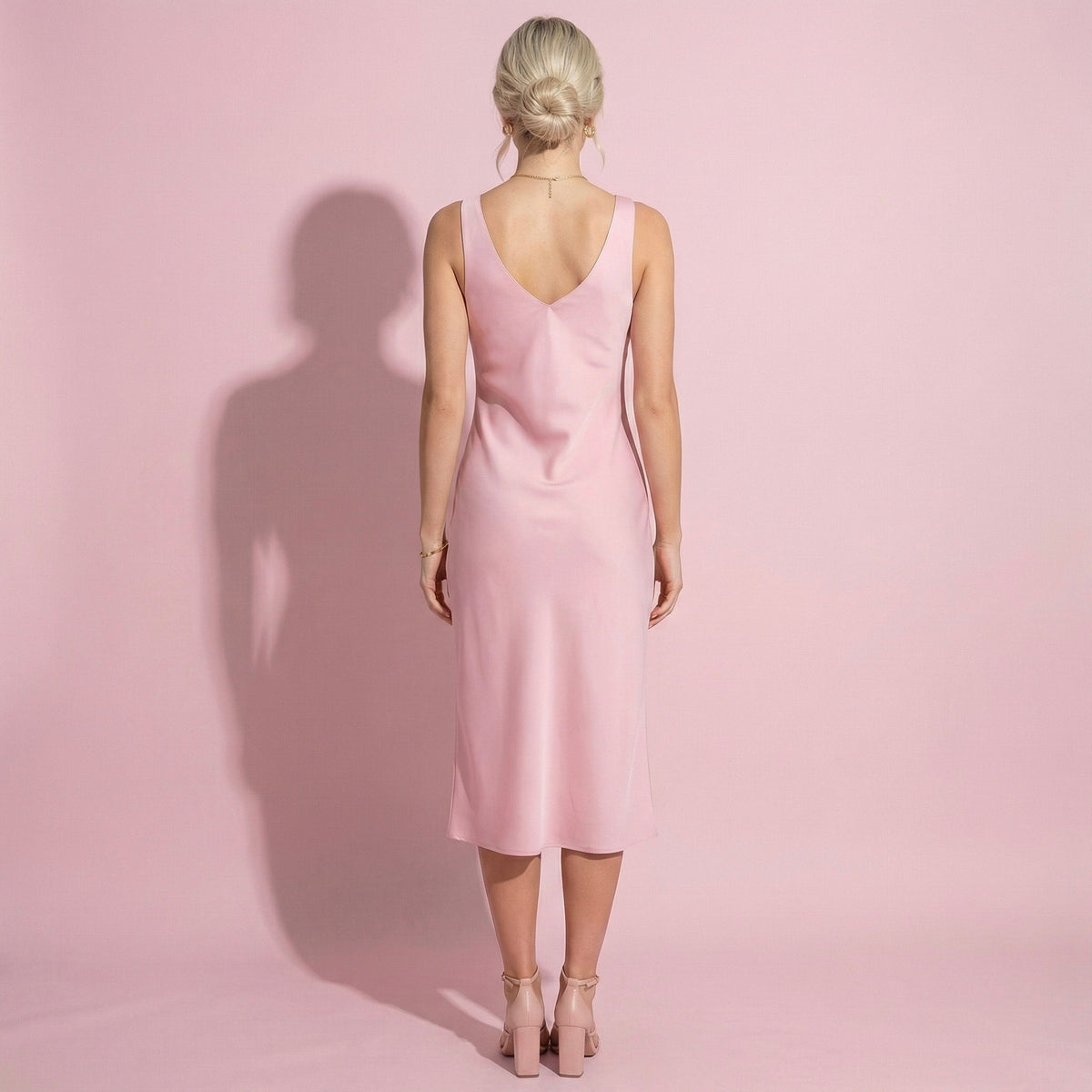 Anna-Kaci Lounge Women's Satin Midi Slip Dress with Wide Shoulder Straps and Smooth Sculpted Silhouette for a Polished Minimal Look