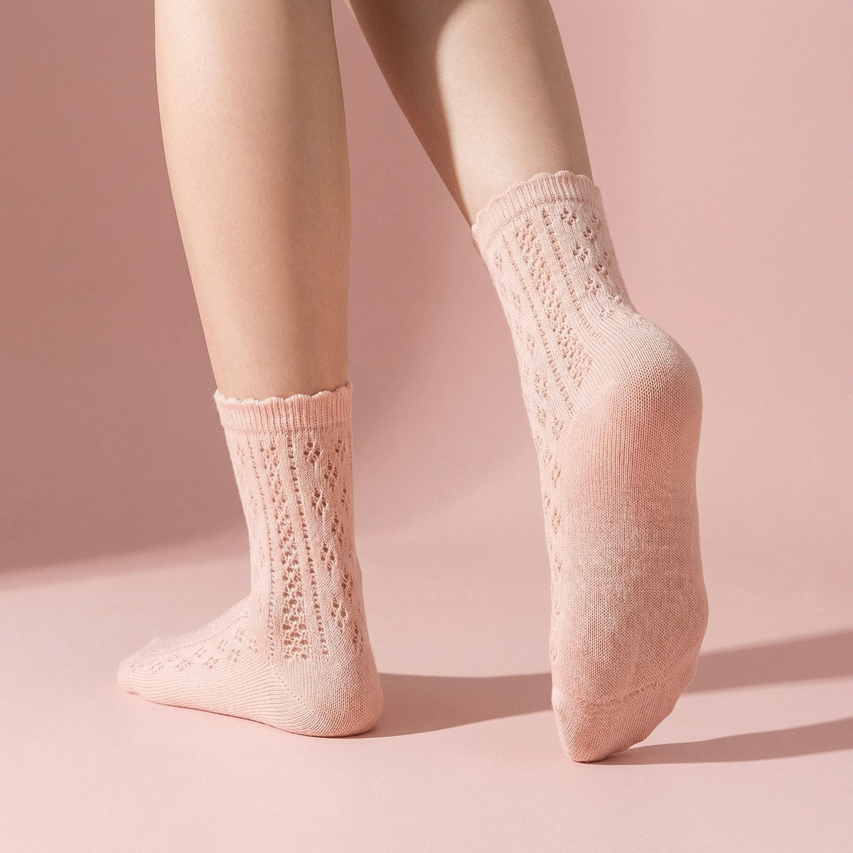 Anna-Kaci 4 Pairs Women's Lace Knit Crew Socks Lightweight Breathable Mesh Style with Elastic Cuff in Assorted Patterns