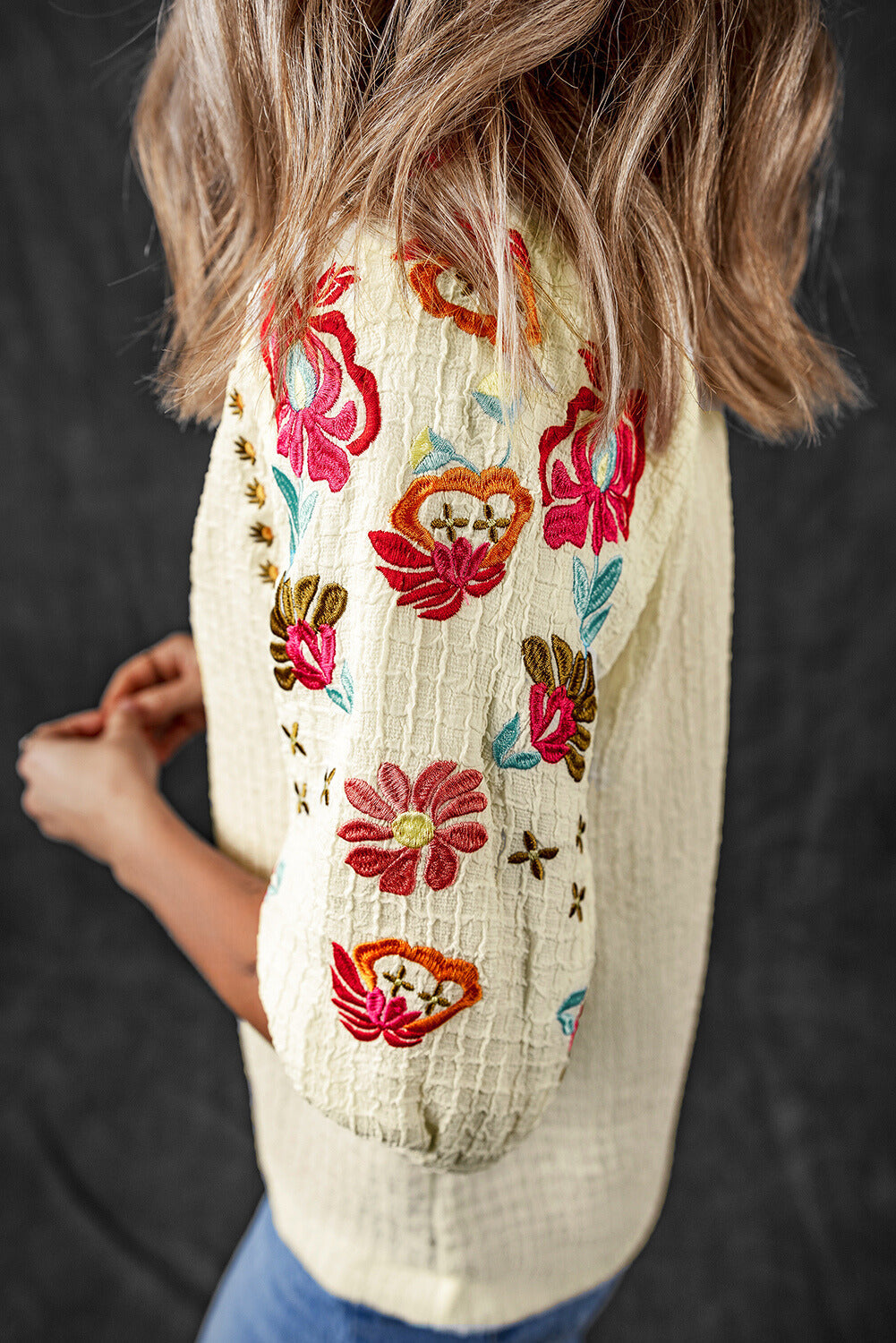Threaded Pear August Floral Embroidered Puff Sleeve Blouse