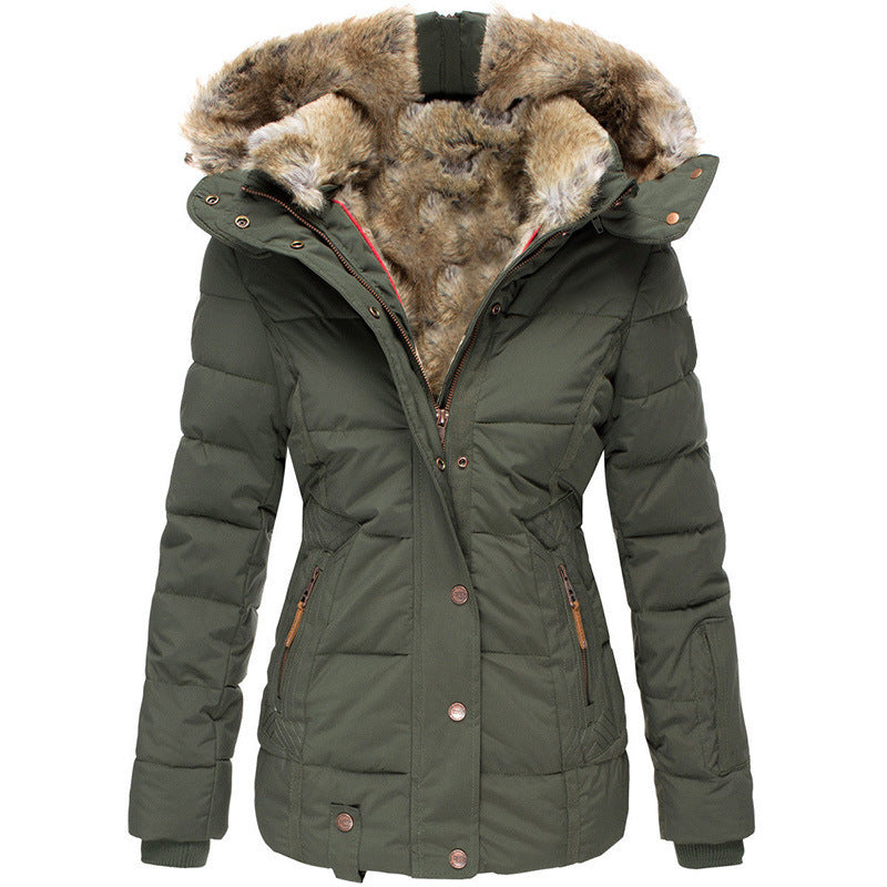 Zipper long sleeved slim fit cotton jacket hooded coat