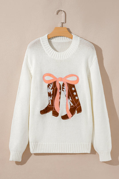 Threaded Pear Amanda Embroidered Bow Boots Sweater