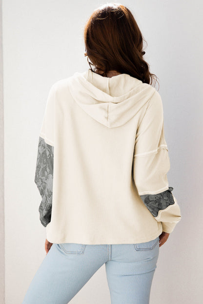 Threaded Pear Taytum Patchwork Drawstring Hooded Long Sleeve Top