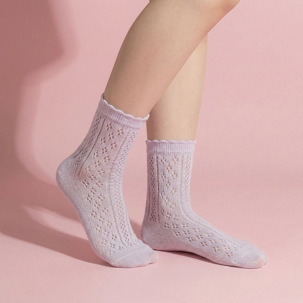 Anna-Kaci 4 Pairs Women's Lace Knit Crew Socks Lightweight Breathable Mesh Style with Elastic Cuff in Assorted Patterns