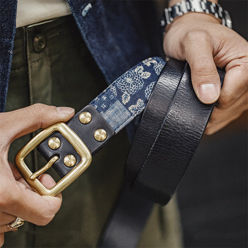 Men’s First Layer Cowhide Vintage Belt | Premium Full-Grain Genuine Leather Waist Strap | Classic Luxury Antique Buckle Belt | Durable Handcrafted Heritage Leather Belt for Men