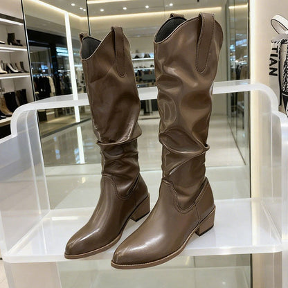 Chunky Heel Suede High-Top Riding Boots Women
