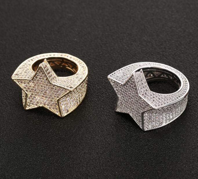 Men’s Hip-Hop Iced-Out Five-Pointed Star Ring | Full Diamond Simulant Star Statement Ring | Bold Streetwear Jewelry for Men | Luxurious Rockstar Star Band Ring