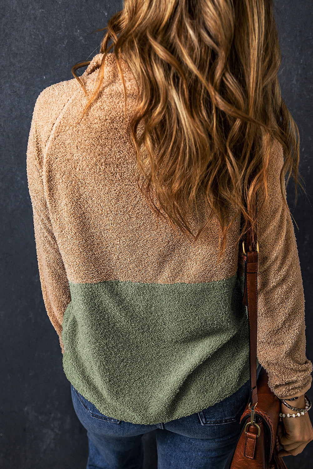 Threaded Pear Melissa Two Tones Color Block Half Zip Fleece Sweatshirt