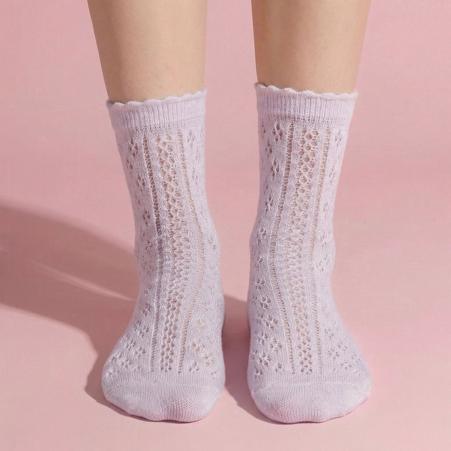 Anna-Kaci 4 Pairs Women's Lace Knit Crew Socks Lightweight Breathable Mesh Style with Elastic Cuff in Assorted Patterns