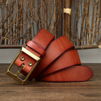 Men’s Thick First-Layer Cowhide Belt | Solid Brass Buckle Genuine Leather Belt | Premium Full-Grain Heavy-Duty Men’s Belt | Classic Luxury Handmade Leather Waist Belt | 2026 High-Fashion Durable Artisan Belt