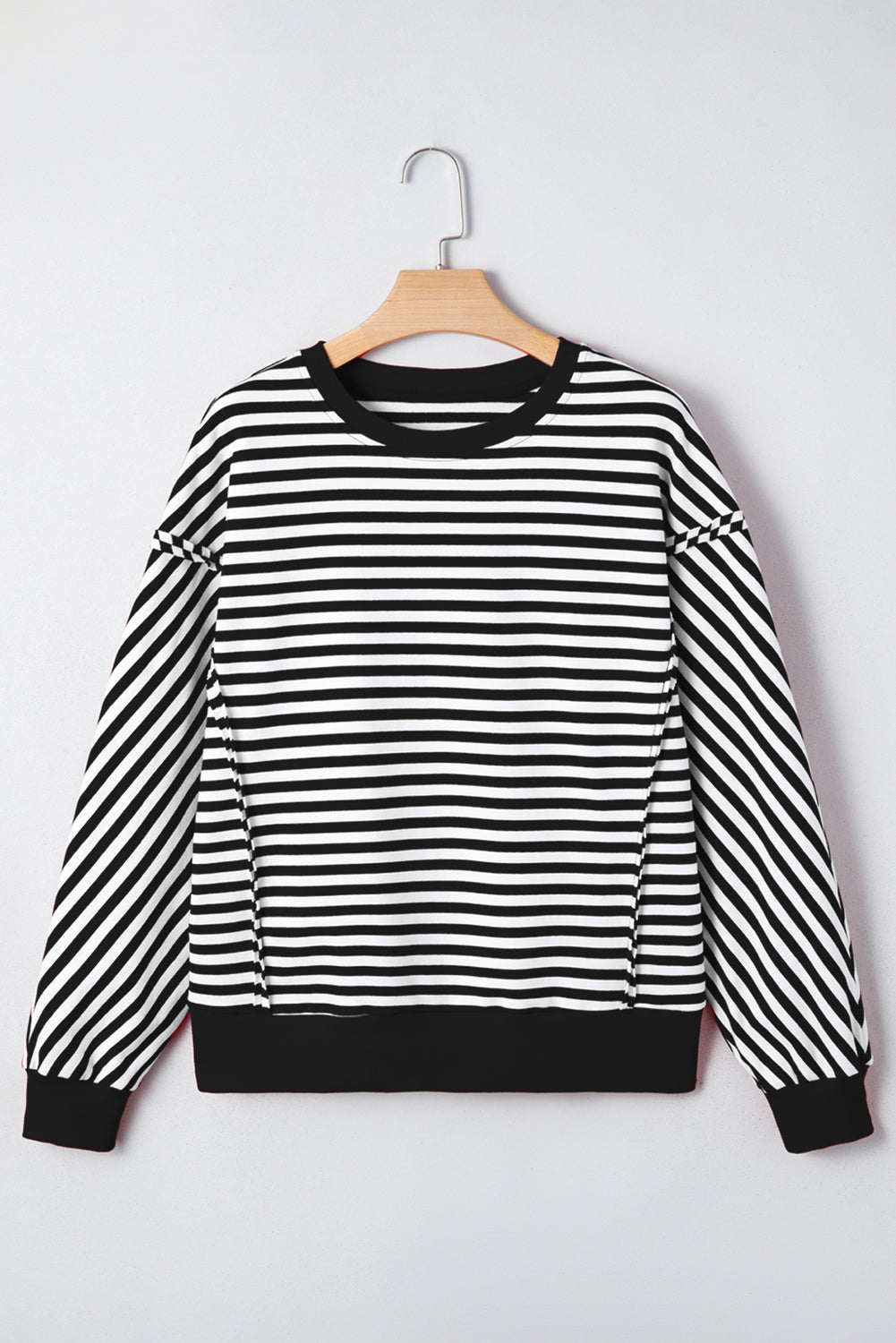 Annie Exposed Seam Drop Shoulder Casual Pullover Top - Black