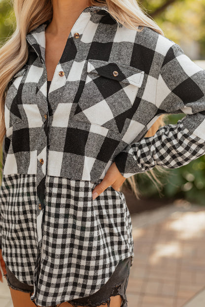 Threaded Pear Cecelia Patchwork Drawstring Hooded Shacket