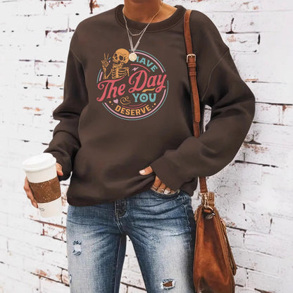 The Day Pattern Printed Round Neck Hoodie