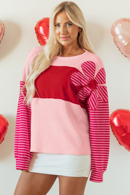 Threaded Pear Emi Striped Sleeve Textured Top