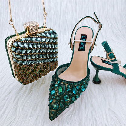 Luxury Ladies Party Sandals & Diamond Clutch Set | Sparkling Rhinestone Evening Heels & Matching Bag | Glamorous Wedding Party Footwear & Accessory Suite | "Iced-Out" Gala Duo