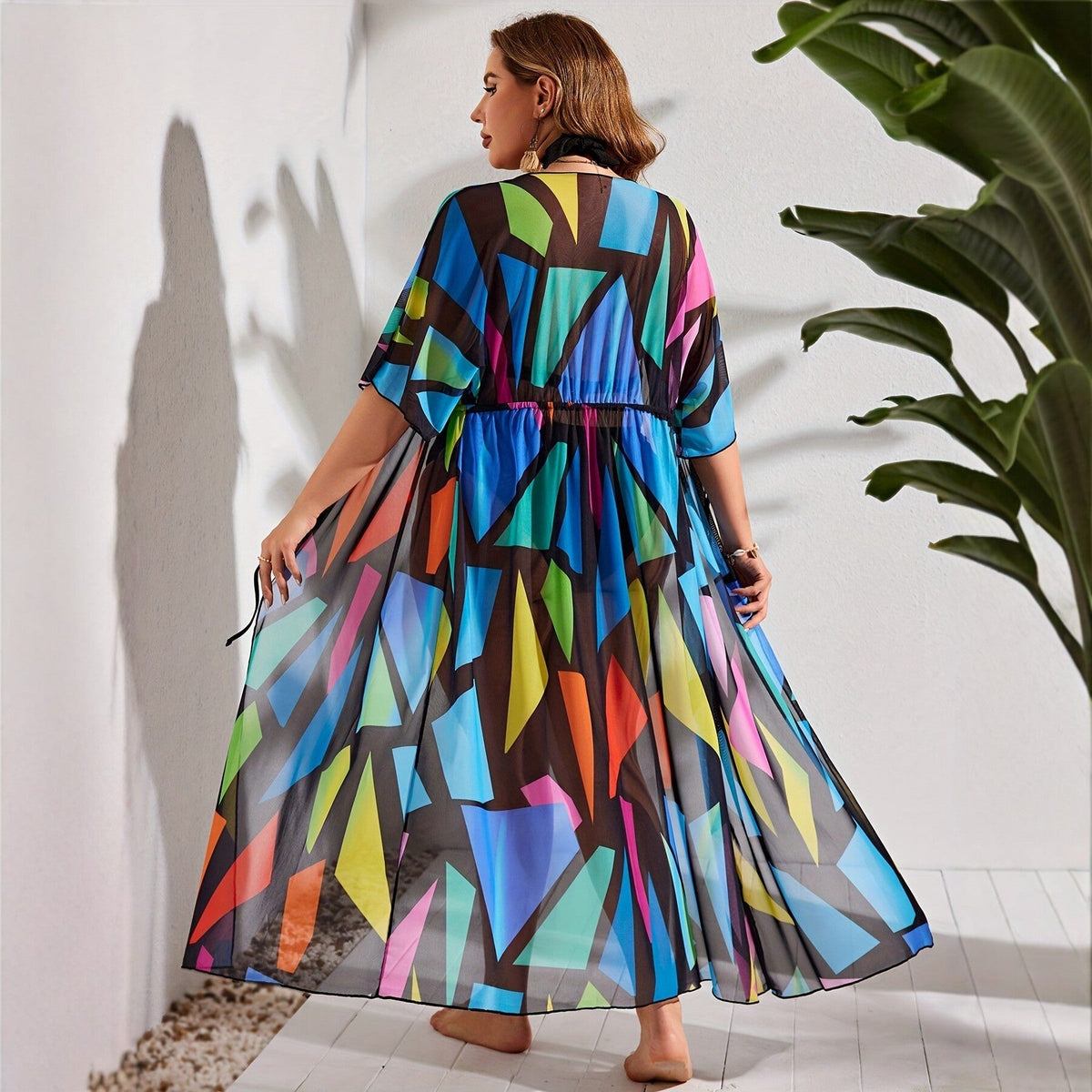 Colorful geometric printed swimsuit cover