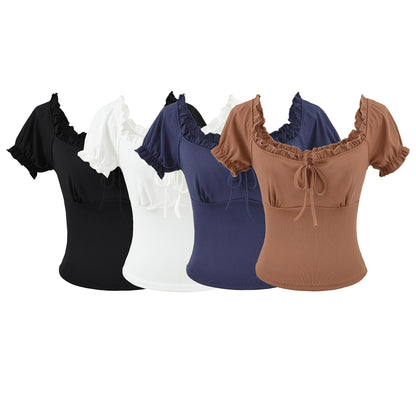 Square neck short sleeved T-shirt for women