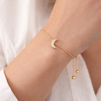 14K Gold Plated Crystal Moon Adjustable Bracelet