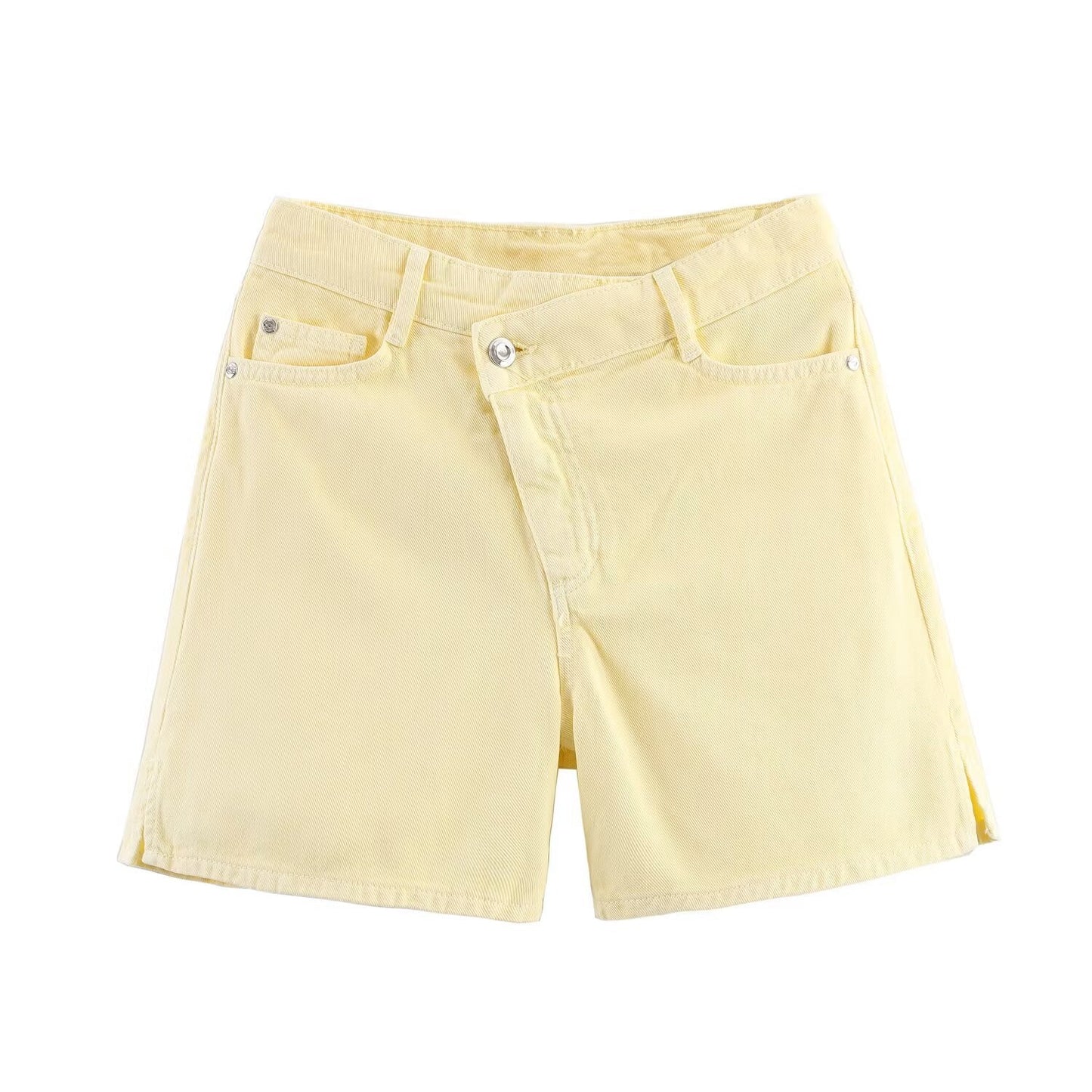 High waisted double breasted denim shorts