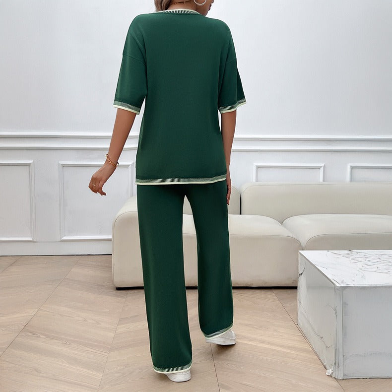 European and American Women’s Spring and Summer Casual Temperament Sweater and Pants Set