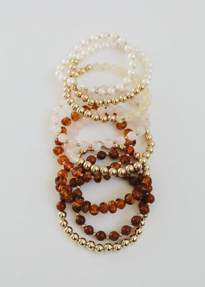 Baltic Sea Amber : 14k Gold Filled Beaded Sun + Moon || Adult Bracelets