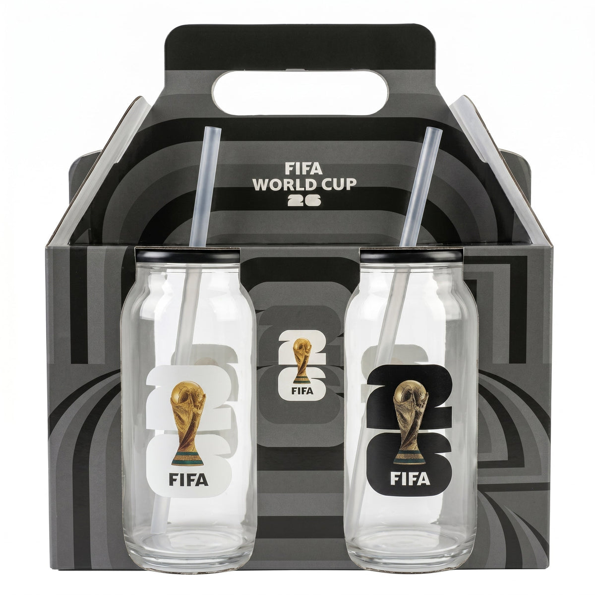 FIFA World Cup Trophy Set of 2 Glass Sippers with Lid and Straw
