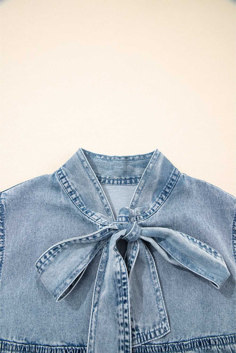 Threaded Pear Clare Sleeveless Ruffled Chambray Dress