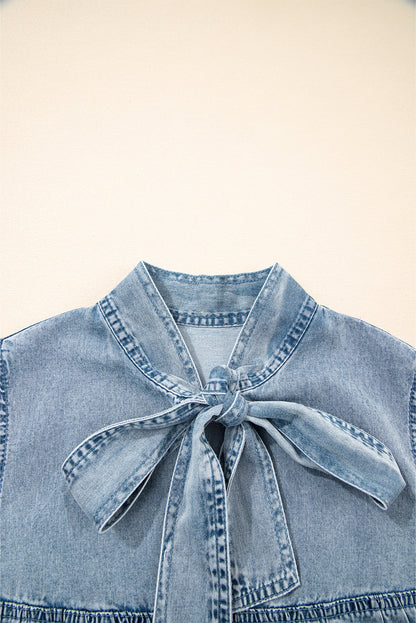 Threaded Pear Clare Sleeveless Ruffled Chambray Dress