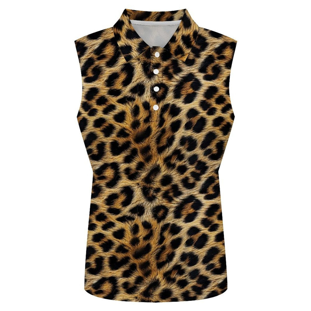 Baha Ranch Leopard Print Sleeveless Polo Top