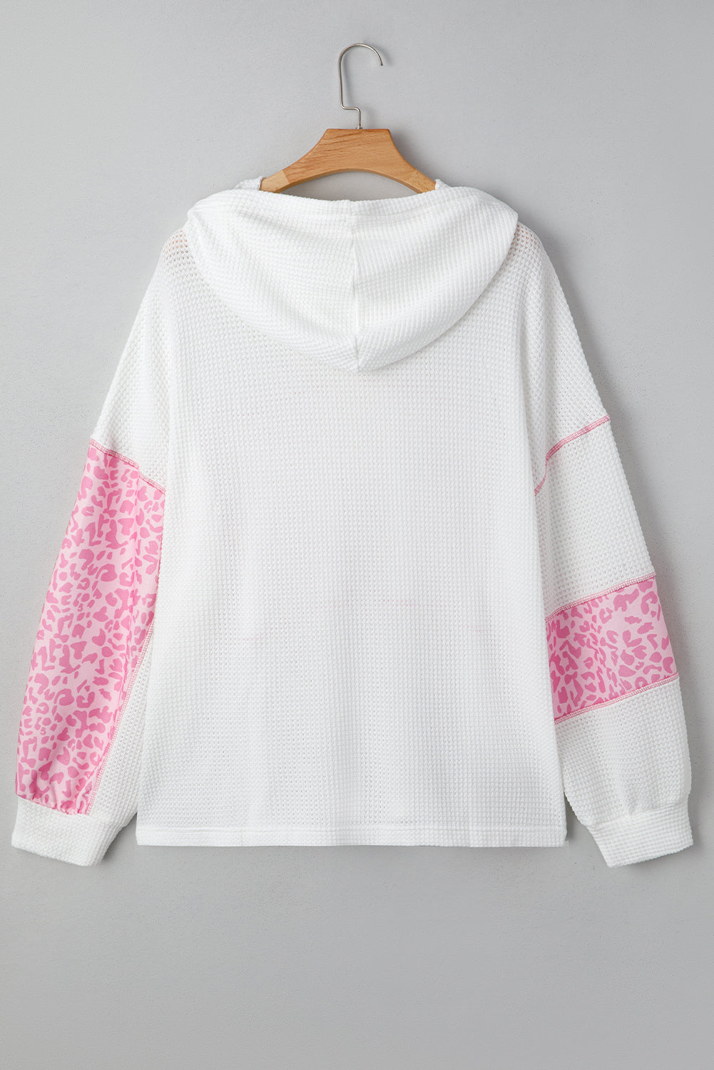 Threaded Pear Pink Stripe Leopard Patchwork Waffle Knit Buttoned Plus Size Hoodie