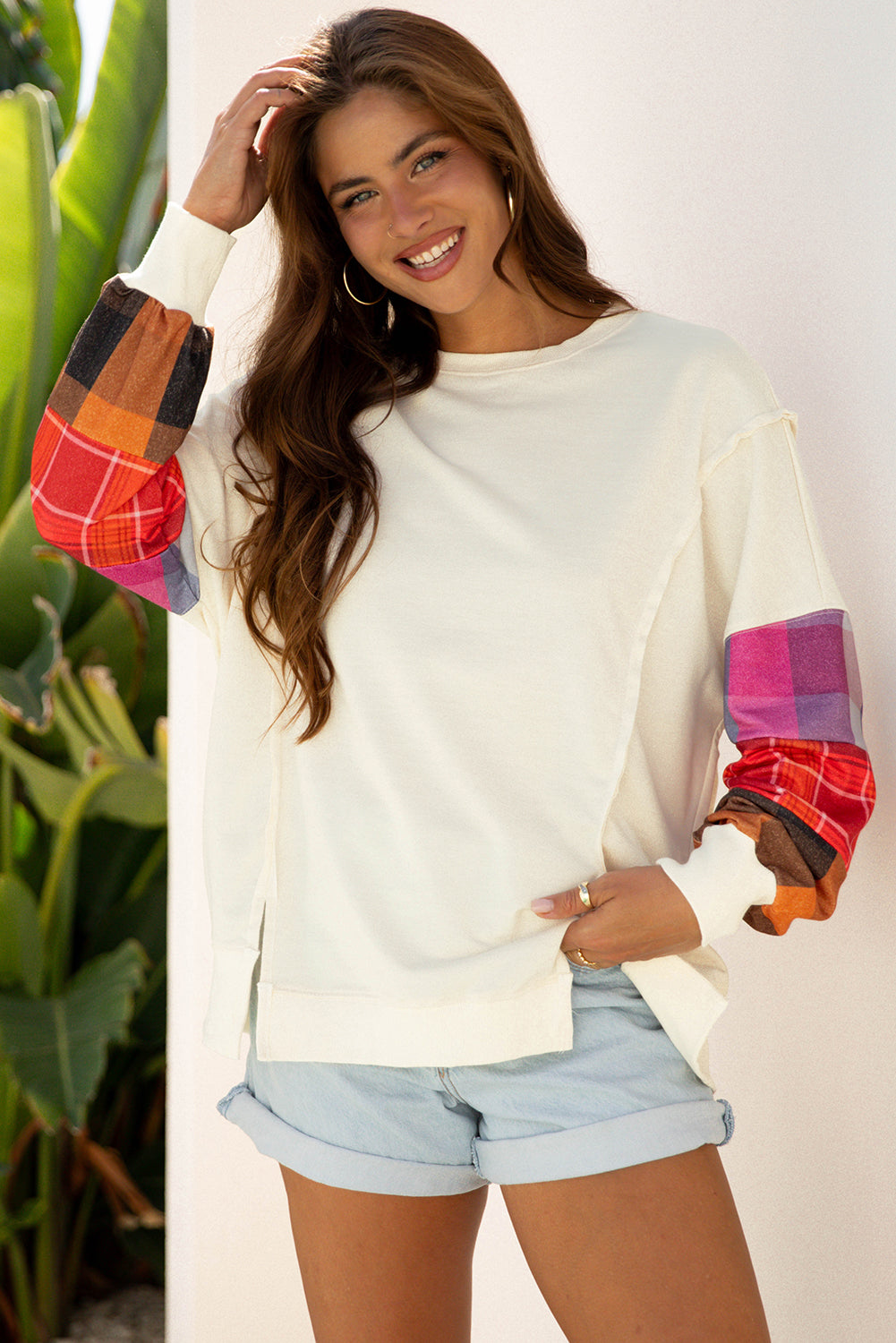 Threaded Pear Anika Seam Patchwork top Long Sleeve Top