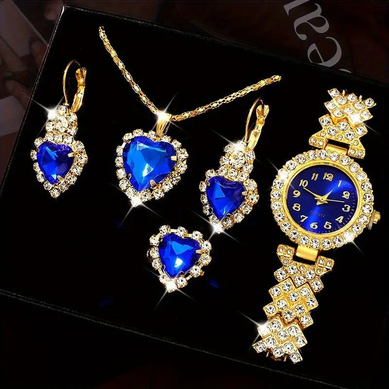 Colorful Crystal Quartz Watch & Jewelry Set | Luxury Sparkling Women’s Timepiece Suite | Elegant Multi-Color Rhinestone Watch Gift Set | Trendy Jewelry Suit with Bracelet & Earrings | 2026 High-Fashion Women’s Accessory Set