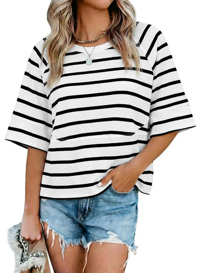 Women's Casual Batwing Half Sleeve Crewneck Tee