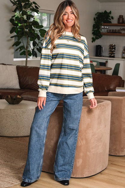 Threaded Pear Rose Stripe Crew Neck Pullover Sweatshirt
