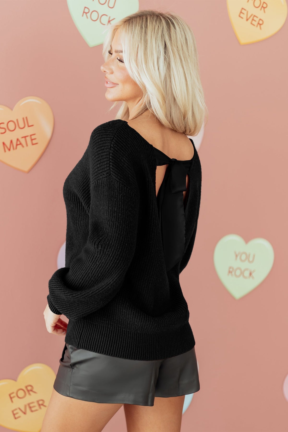 Threaded Pear Alianna Backless Drop Shoulder Sweater