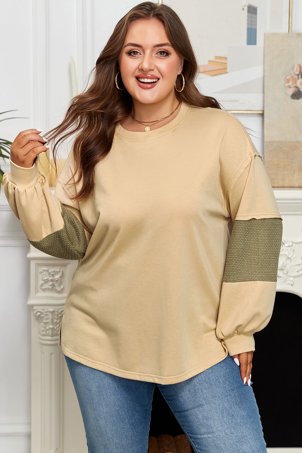 Threaded Pear Bethany Patchwork Drop Shoulder PLUS Pullover