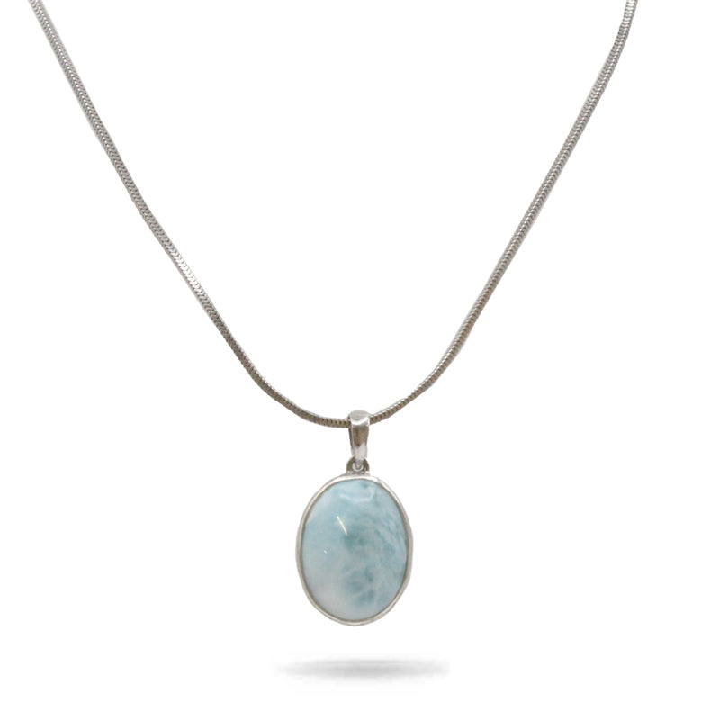 Oval Larimar Stone Sterling Silver Necklace By Marahlago